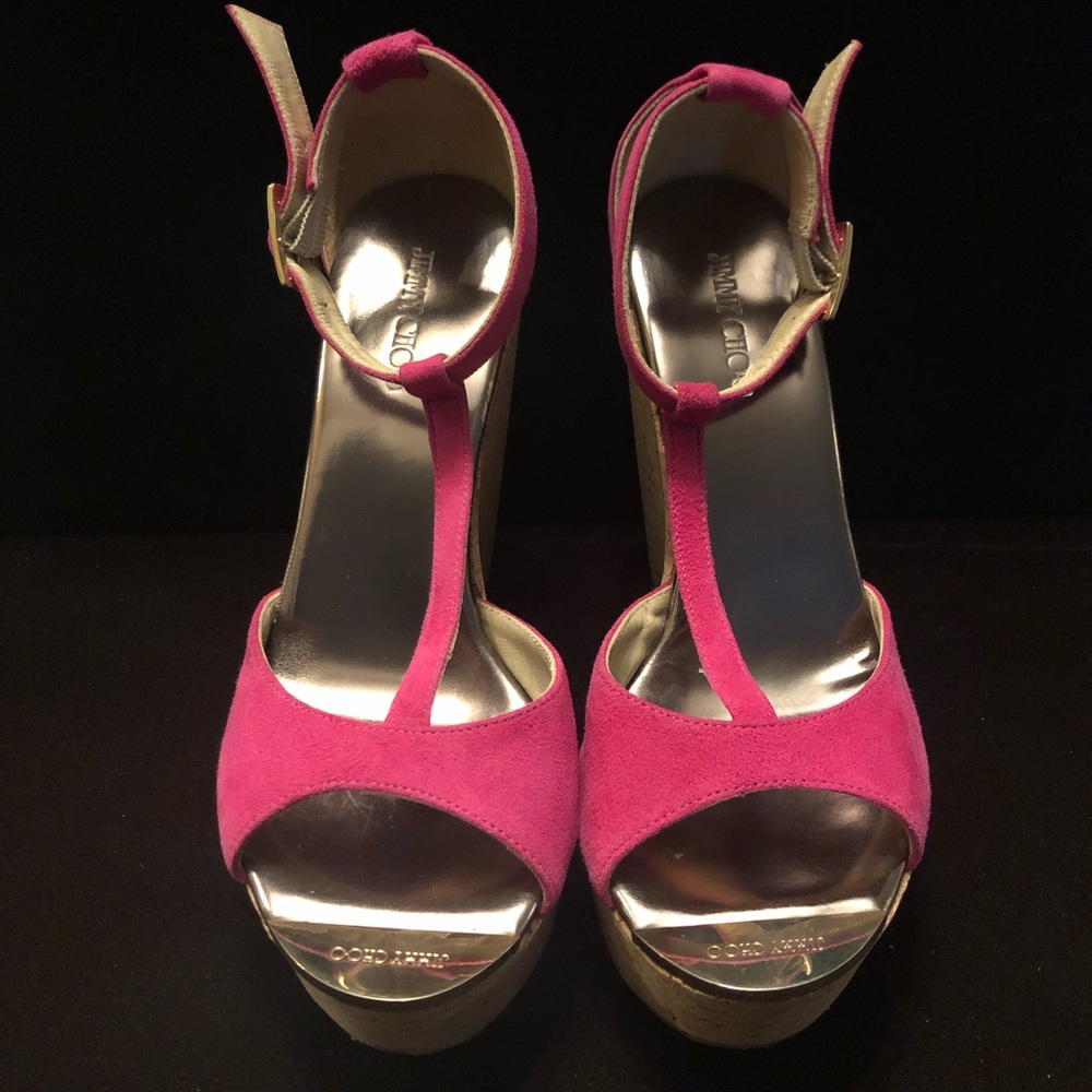 JIMMY CHOO Suede Pink Wedges